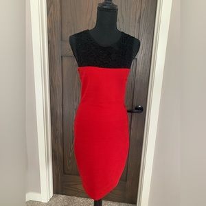 Red and black cocktail dress